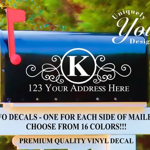 Mailbox Decal #4 - Custom Personalized Vinyl Mailbox Decal  - SET OF 2 - 16 Colors To Choose From! With optional 1" front number set.