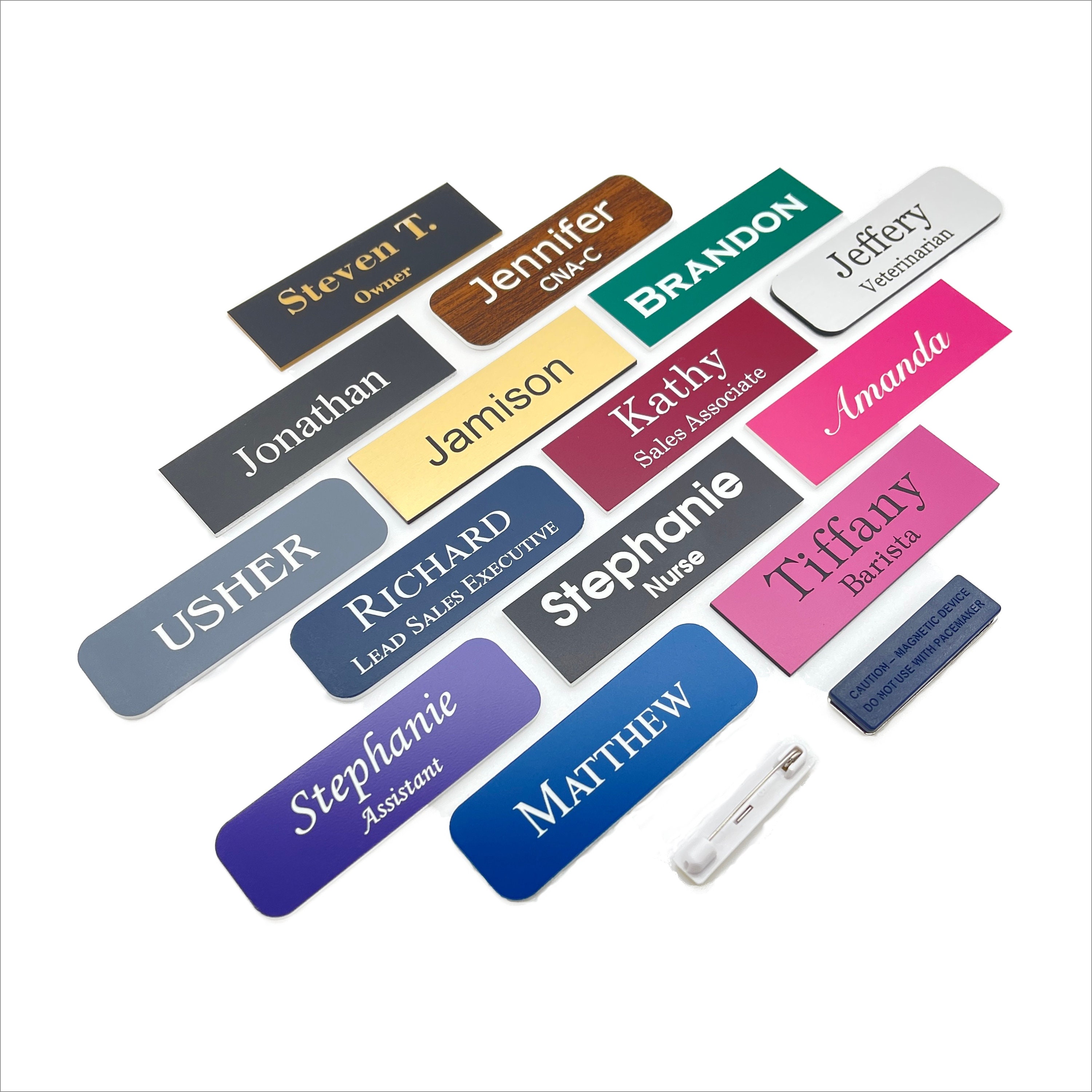Customized Laser Engraved Name Badges with Pin or Magnetic Backing 1&quot;X3&quot; Employee Personalized Name Tag Identification (*Buy 3 get 1 Free!*)