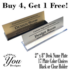 Personalized Desk Name Plate With Acrylic Base 2&quot; x 8&quot; Engraved Executive Desk Plate - Office Sign - 19 color options - Buy 4, GET 1 FREE!!
