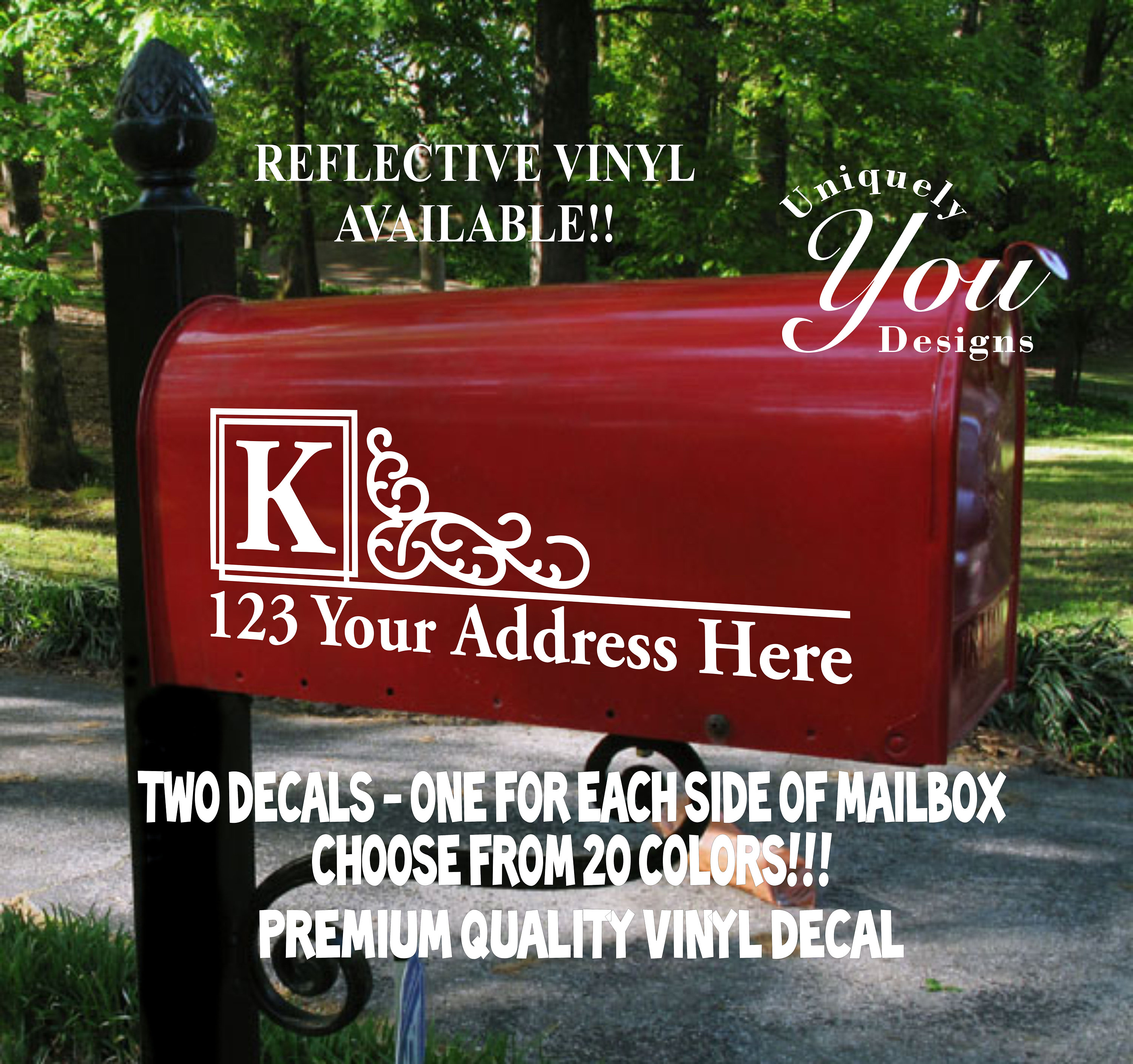 Mailbox Decal #10 - Custom Personalized Vinyl Mailbox Decal  - SET OF 2 - 20 Colors To Choose From! (Available in REFLECTIVE)