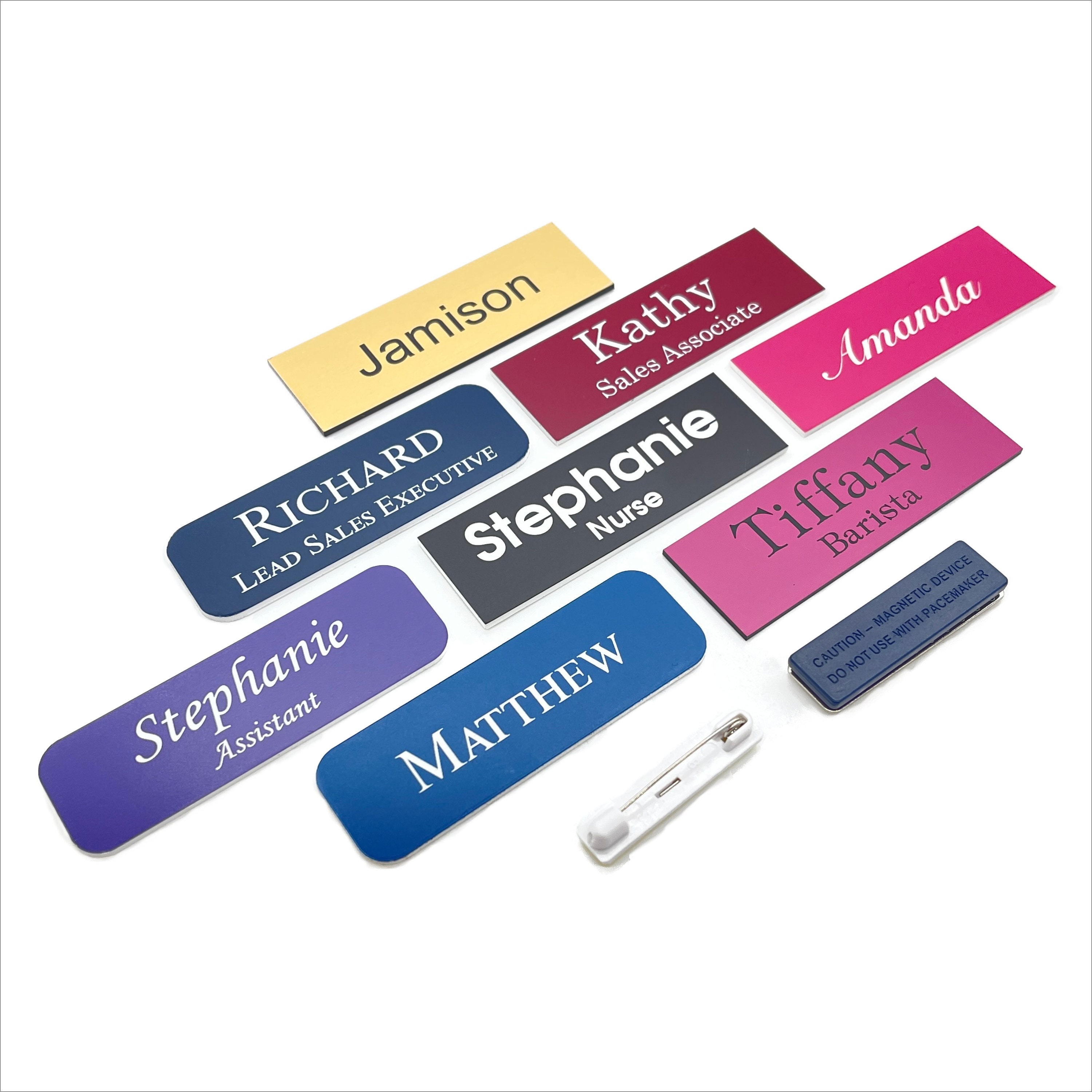 Customized Laser Engraved Name Badges with Pin or Magnetic Backing 1&quot;X3&quot; Employee Personalized Name Tag Identification (*Buy 3 get 1 Free!*)