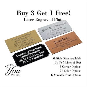 Laser Engraved Name Plate, Personalized Customized Memorial, Urn, Trophy, Display, Mailbox, 2x4, 2x6, 2x8, 3x6 - BUY 3 get 1 FREE - Acrylic
