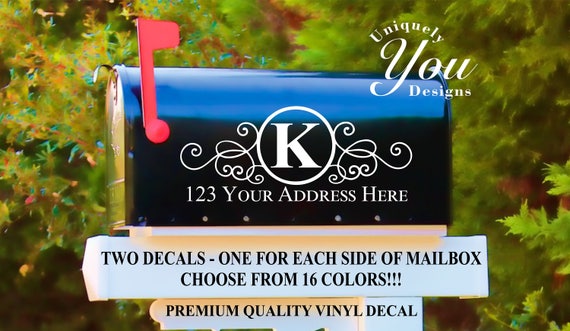 Mailbox Decal #4 - Custom Personalized Vinyl Mailbox Decal  - SET OF 2 - 16 Colors To Choose From! With optional 1" front number set.