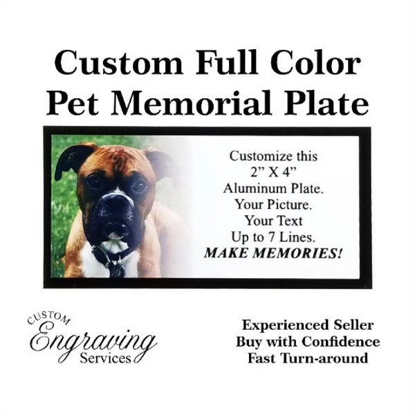 Pet memorial plate with Full Color Picture Custom 2"x4" Aluminum Plate Pet Loss Gift - Can be use for Humans Urn Plate Pet Urn