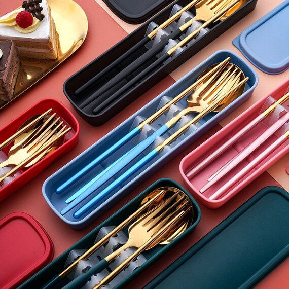 Travel Utensils Set Stainless Steel Spoon/chopsticks/fork With Holder Case  Housewarming Gift