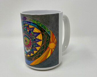 Mug with Cornucopia art wrapped around, Coffee mug, Tea, Mug set, Kitchen mug, 15 oz, White mug, Coffee cup, Ceramic, Original art