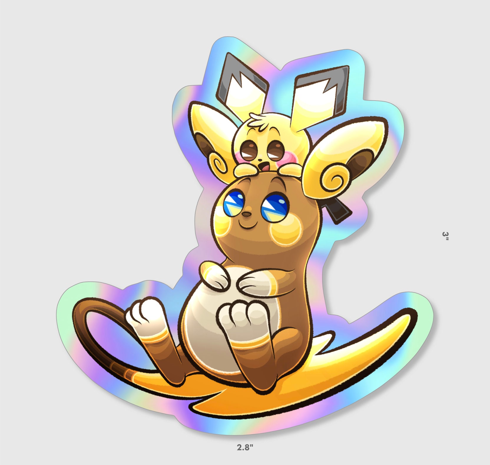 Cute Alolan Raichu and Pichu Pokemon Holographic Sticker