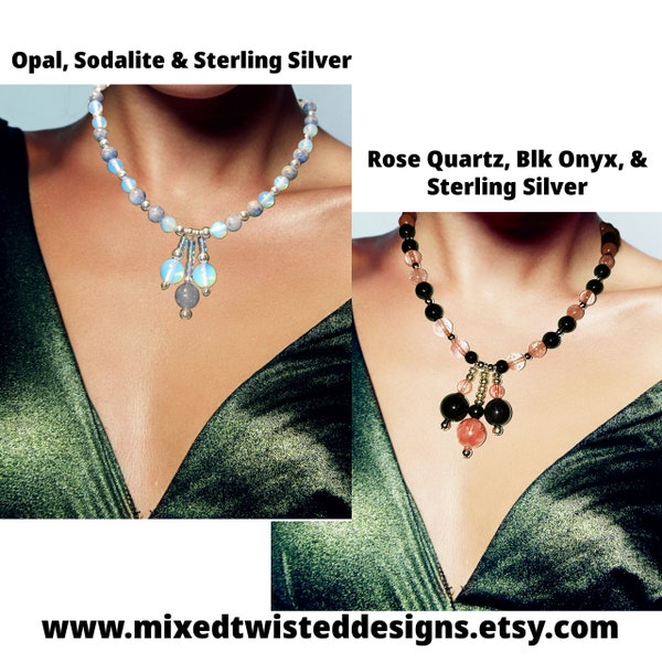 Stunning handcrafted 18" Semi-precious beaded necklaces and earrings.