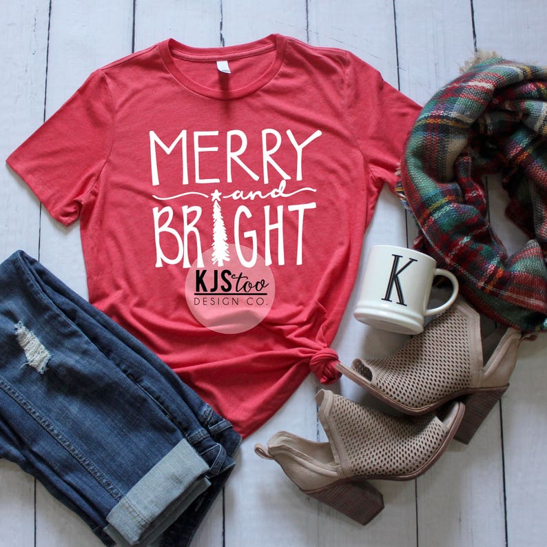 Christmas Tee Merry and Bright Tee Cute Women's Tee Etsy