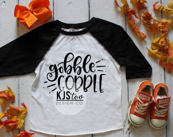 Kids Thanksgiving Tee - Fall Tee - Gobble Gobble Tee - Kids Fall Tee - Trendy Thanksgiving Tee - Kids Turkey Raglan - Kids Gobble Gobble Tee