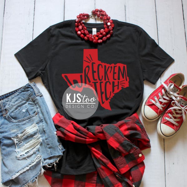 Texas Tech Tee - Wreck Em Tech TShirt - Texas Tech Shirt - Red and Black Tech Tee - Red and Black Wreck Em Tech Tee - Tech Football Tee