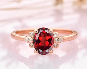 Red Garnet Ring/ Handmade Bridal Ring/ 6x8mm Oval Cut Natural Garnet Engagement Ring/ Dianty Wedding Ring/ Gorgeous Ring/ Custom Women Ring