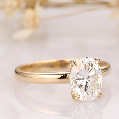 14K Solid Gold Ring/2ct Oval Cut Simulated Diamond - Etsy