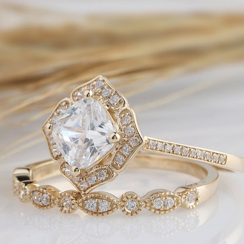 14K Solid Gold Ring/2ct Emerald Cut Simulated Diamond Wedding - Etsy