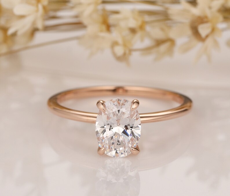 14K Solid Gold Ring/ 1.5CT Oval Simulated Diamond Wedding Etsy