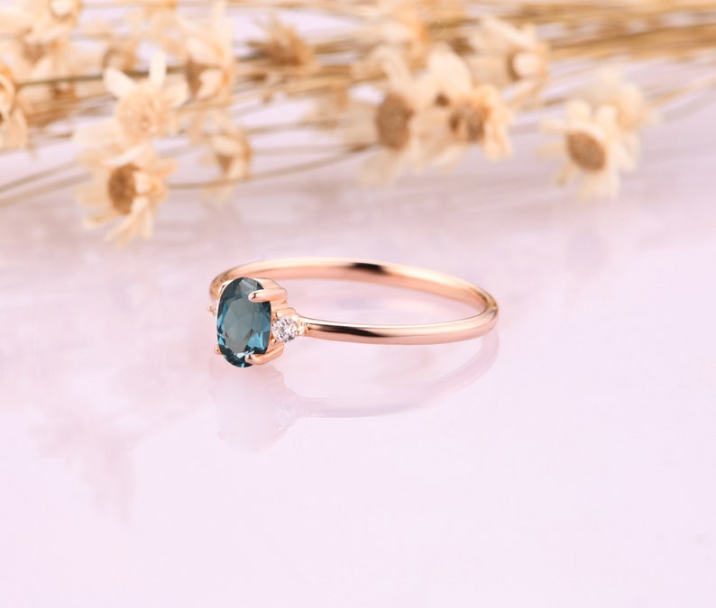 Minimalist Natural London Blue Topaz Rings 0.5CT Oval Natural London Blue Topaz Wedding Ring Gemstone Engagement Ring 18K Solid Gold Ring