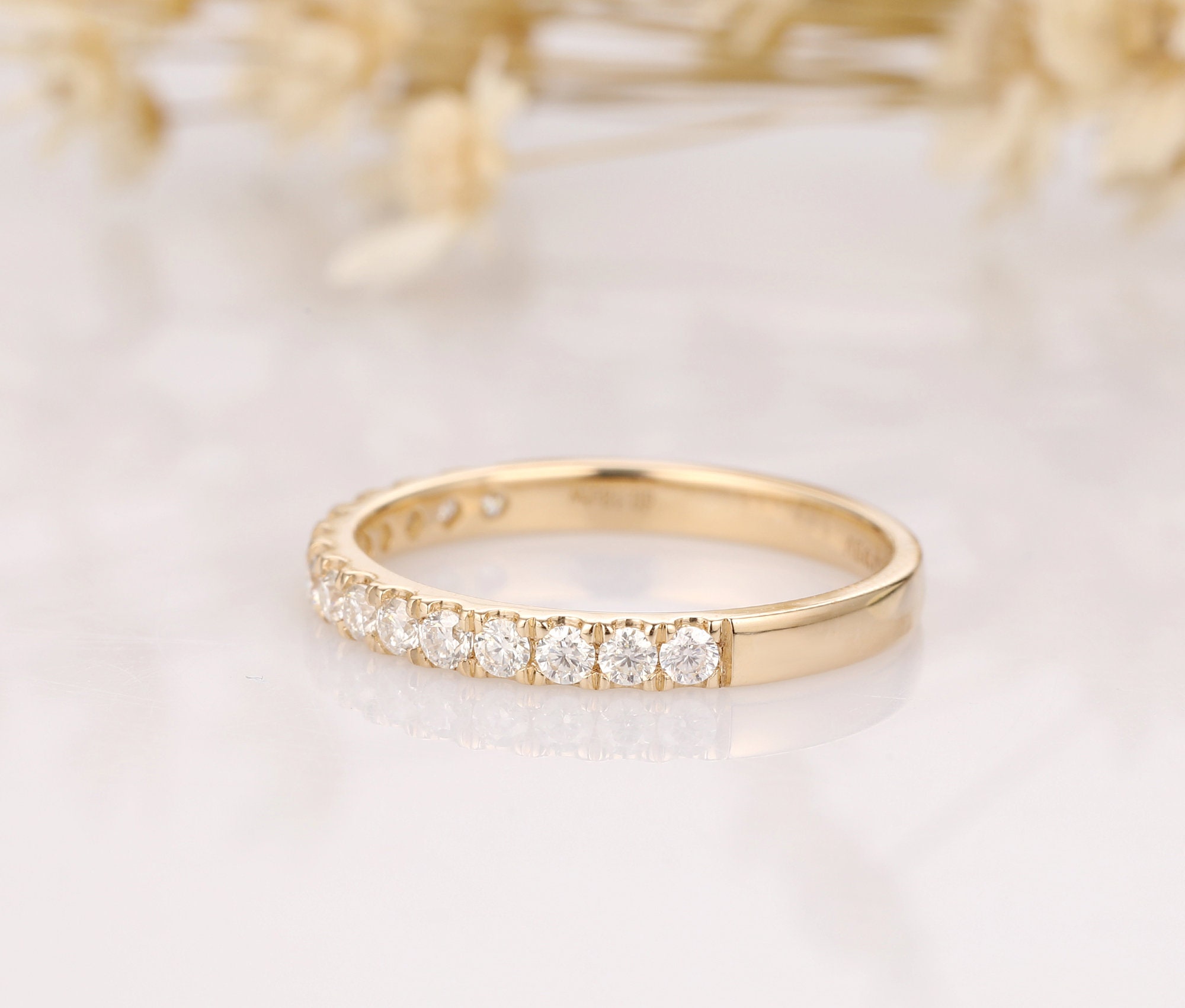 Pave Round Cut Simulated Diamond Wedding Band/ 14K Solid - Etsy