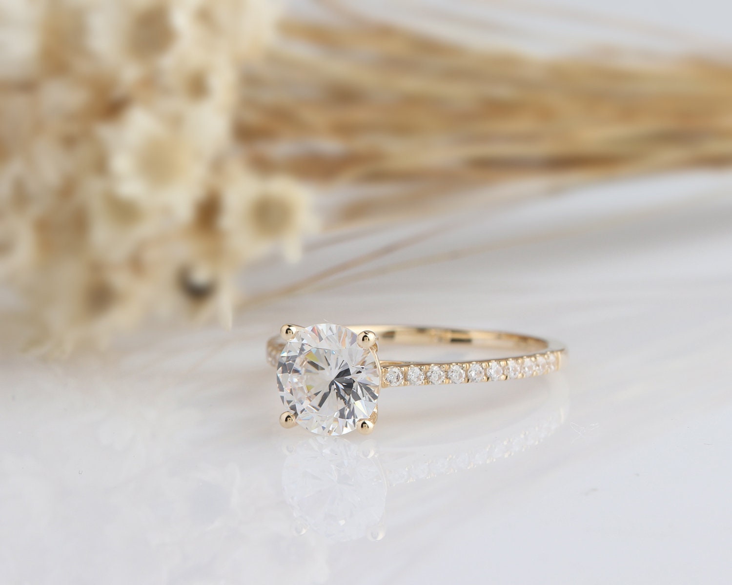 1.25 Ct 14K Yellow Gold Cathedral Round Engagement Wedding Propose Promise Ring 1.25 Ct 14K Yellow Gold Cathedral Round Engagement Wedding Propose Promise Ring