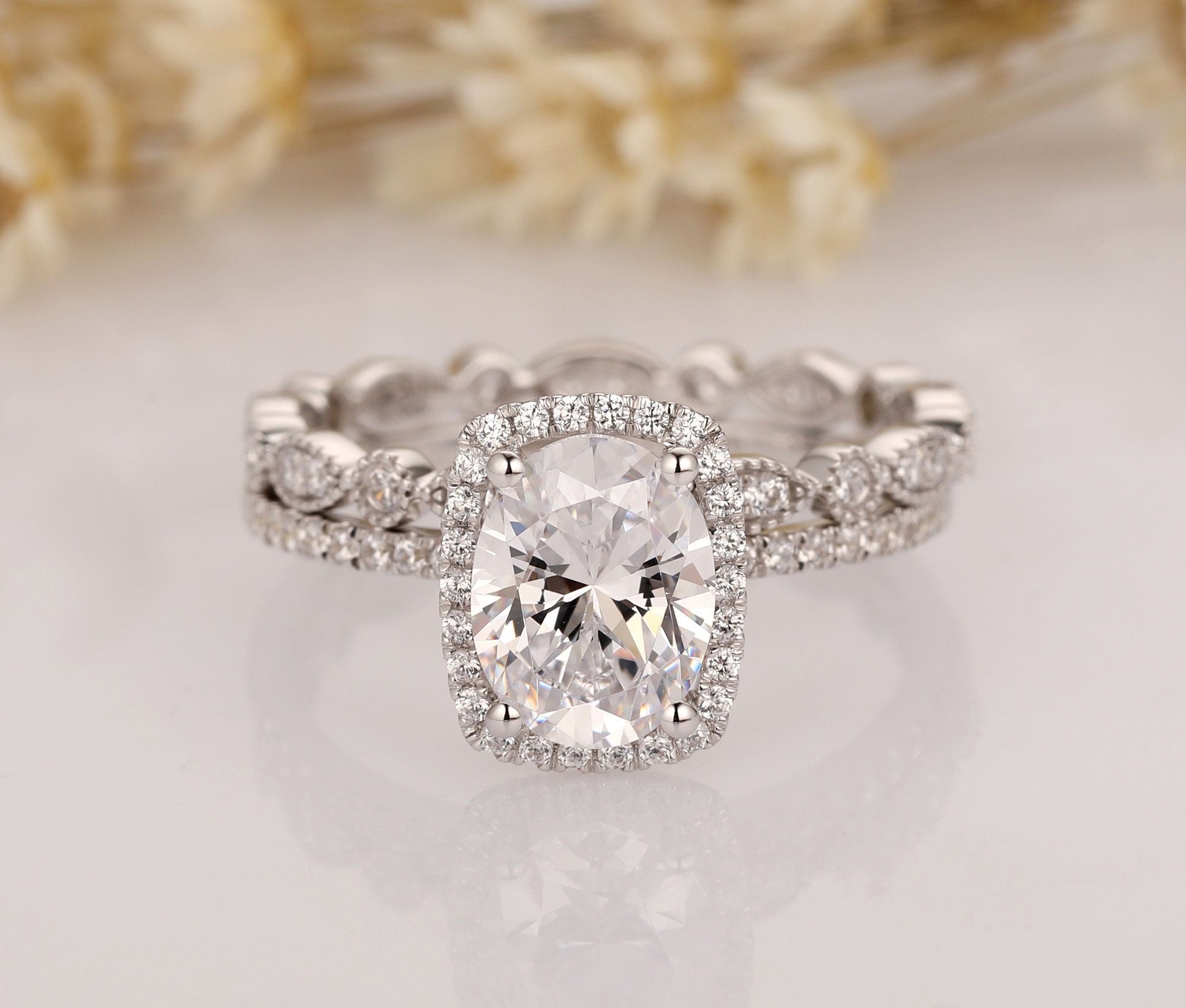 14K Solid Gold Ring/2.1ct Oval Simulated Diamond Wedding Ring/ Etsy