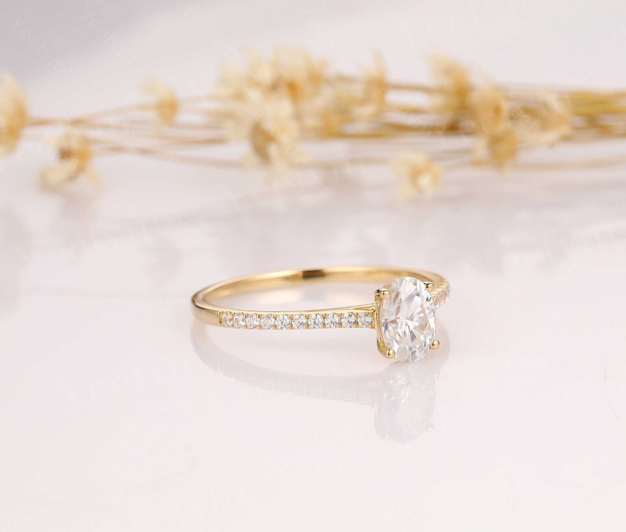 14K Solid Gold Ring/ 1.5CT Oval Simulated Diamond Wedding Etsy