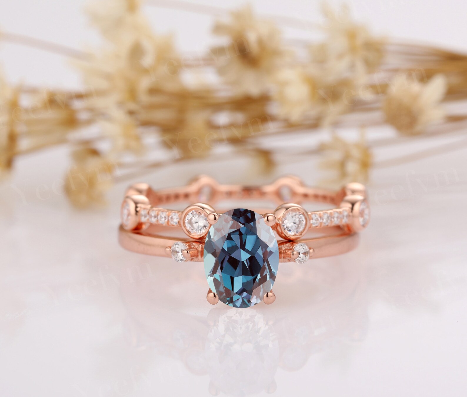 Unique Gemstone Jewelry/ Bridal Ring Set With 6x8mm Oval Etsy