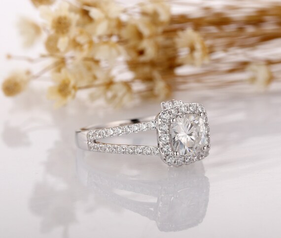 14k Solid Gold Ring 1 1ct Cushion Simulated Diamond Center Etsy