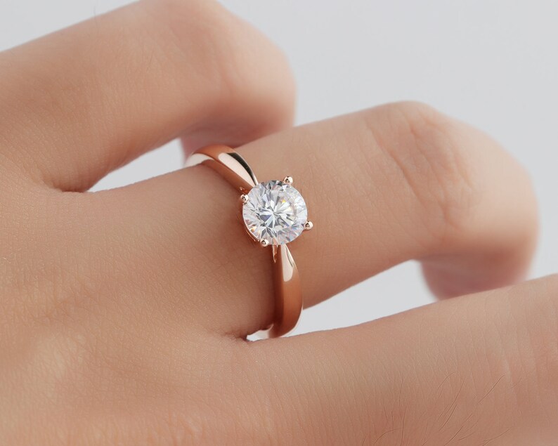 14K Solid Gold Ring /1.2CT Round Simulated Diamond Center/ Etsy