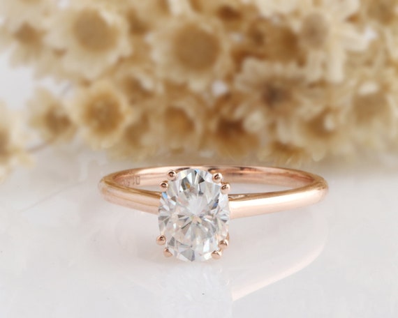 14K Solid Gold Ring 2CT Oval Simulated Diamond Wedding Ring Moissanite Engagement Ring Anniversary Ring Promise Ring Rose Gold Ring