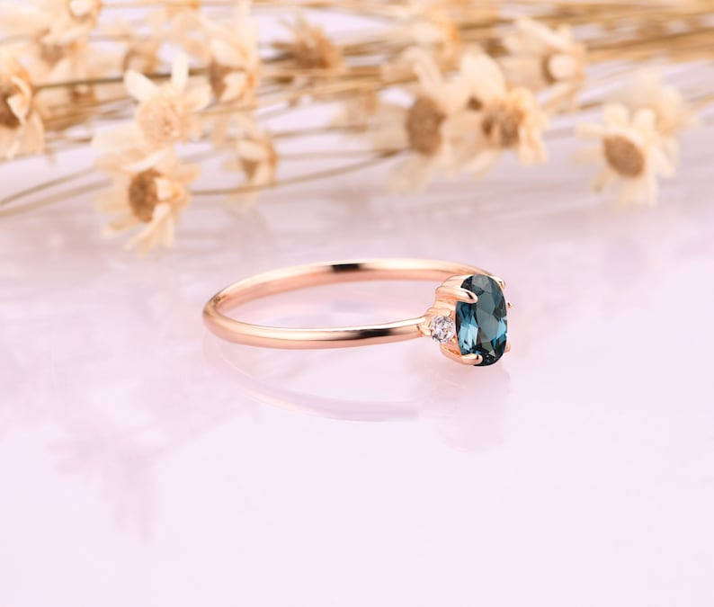 Minimalist Natural London Blue Topaz Rings 0.5CT Oval Natural London Blue Topaz Wedding Ring Gemstone Engagement Ring 18K Solid Gold Ring