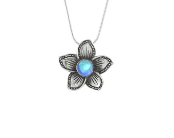 Geranium Necklace | TiO2 Crystal jewelry | Garden | White Gold plated | Crystal pendant | Birthday | Flower | TiO2 | Girls | Pendant