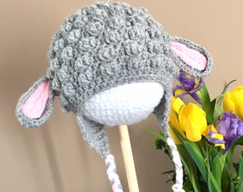 Crochet baby hat, lamb baby hat, new baby gift, baby shower gift, baby girl, spring baby, Easter baby gift