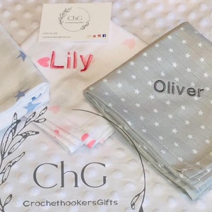 Muslin square, personalised muslin, personalized muslin, baby muslin, cotton muslin, swaddle cloth, baby girl gift, baby shower, burping clo