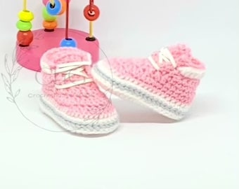 Baby booties, baby shoes, baby boots, baby girl sneakers, baby girl shoes, crochet baby trainers, baby announcement, pregnancy reveal
