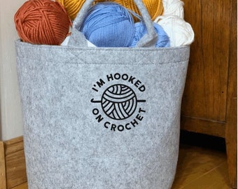 Personalised Crochet Basket, Felt Storage Basket, Crochet Basket, Crochet Storage, Crochet Bag, Crochet Gift, Craft Bag,