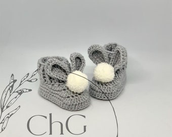 Patucos de bebé de crochet, zapatitos de bebé de conejito, botitas de conejito, unisex, 0-3, 3-6, 6-9 meses, regalo para baby shower, bebé unisex, regalo de Pascua para bebé, botitas