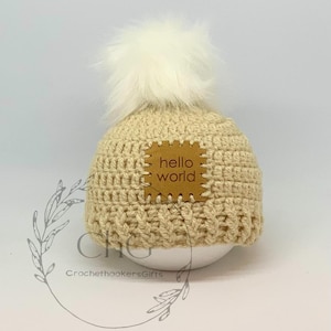 Hello world, new baby hat, going home outfit, newborn gift, new baby gift, new baby hat, baby announcement, knitted hat, coming home outfit