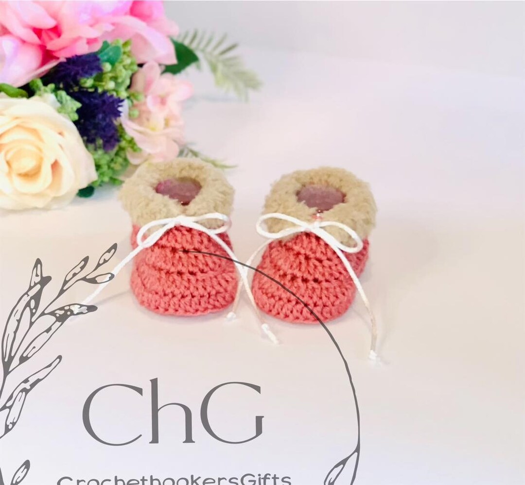 Chaussons Pour Bébé En Laine Saumon - Neuf Sans Emballage, Taille Nouveau-né, 100% Laine, Fait Main