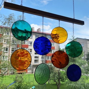 Stained Glass Circles - Mobile - Window Hanging - Modern Suncatcher -   Minimalist Art