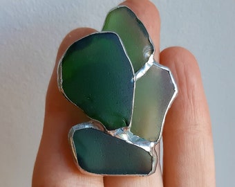 Sea Glass Brooch - Beach Glass Badge - Succulents Pin - Cactus Jewelry - Sanded by nature Jewelry