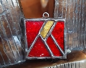 Red Moon Pendant - Charm Stained glass Jewelry - Cloisonne Style Key Ring