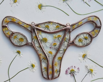 Arte floral de anatomía uterina - Herbario de vidrio para el sistema reproductivo femenino - Decoración para consultorio de ginecólogo, regalo de embarazo, obstetra, ginecóloga, partera, ovarios