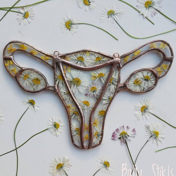 Floral Uterus Anatomy Art - Female Reproductive Herbarium Glass - Gynecologist Doctor Office Decor, Pregnancy Gift Obgyn Midwife, Ovaries