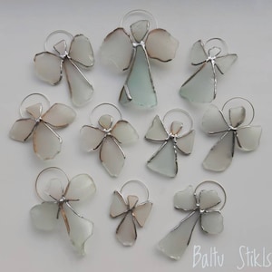 White Sea Glass Hanging Angel: Beach Glass Cross - Genuine Seaglass, Saver Guardian, Wedding Bridesmaid Gift, Holy Communion Christmas Decor