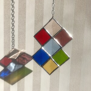 Stained Glass Diamond Shaped Hanging Colorful Tudor Style Suncatcher 7 pieces image 7