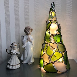 Beach Glass Christmas tree - sea glass candleholder - modern lighting - sea glass art - Christmas decor