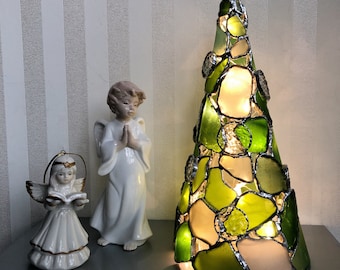 Árvore de Natal de vidro de praia - castiçal de vidro marinho - iluminação moderna - arte em vidro marinho - decoração de Natal