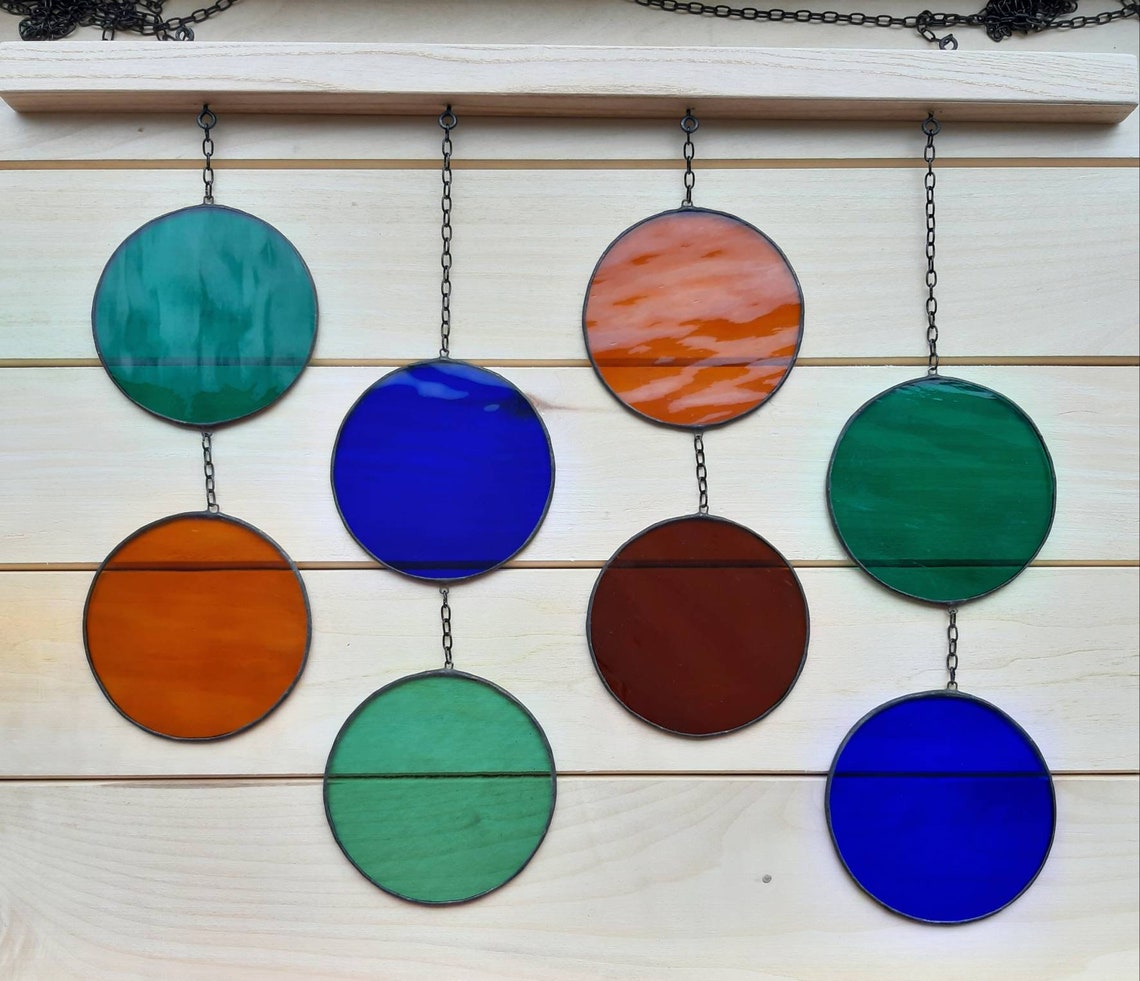 Stained Glass Circles Mobile Window Hanging Modern Etsy