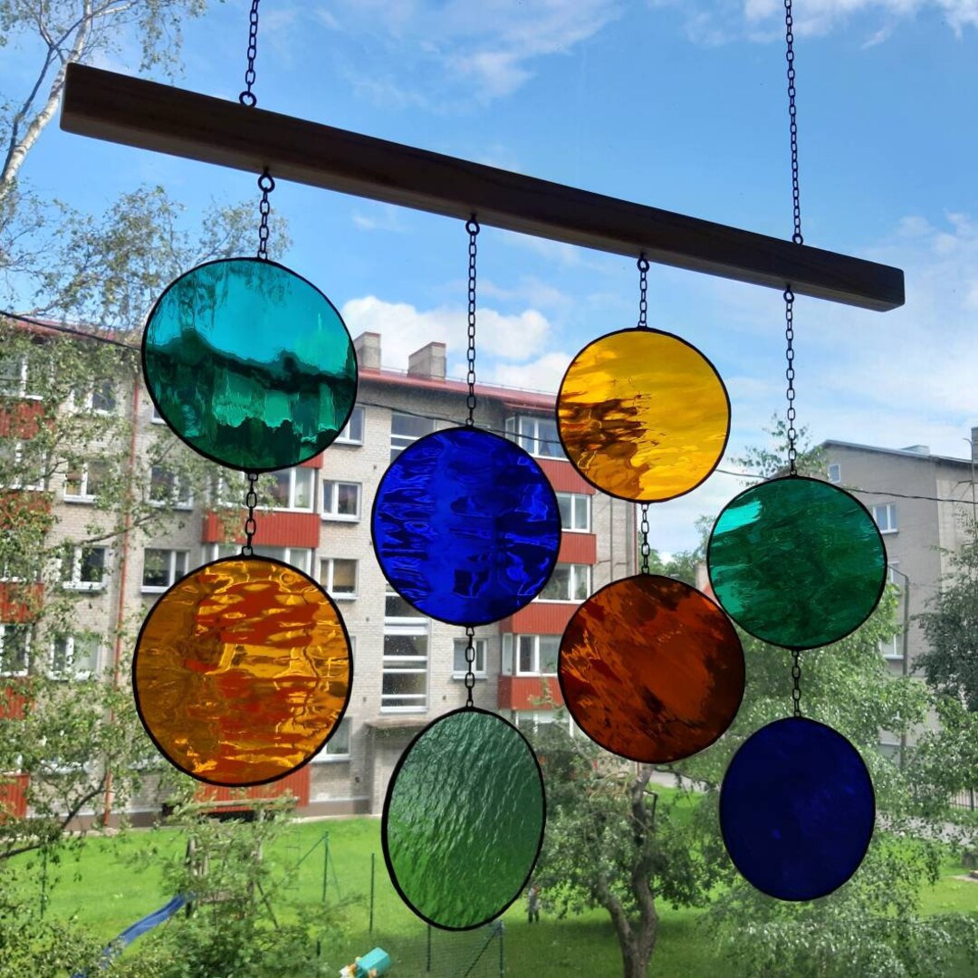 Stained Glass Circles Mobile Window Hanging Modern Suncatcher