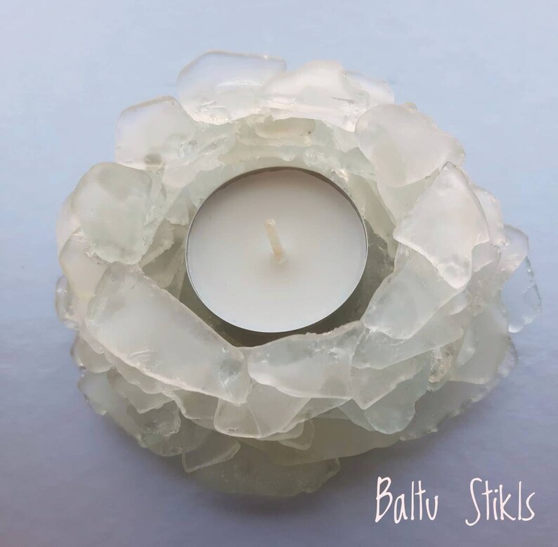Seaglass Tealight Holder Beach Glass Candlestick Recycled Etsy