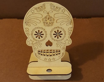 Skull Wooden Cell Phone Stand Holder